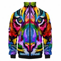 3d Colorful Tiger Men Autumn Trend Hip-hop Harajuku Style Printed Zipper Lg-sleeved Flight Suit Men's Jacket Baseball Uniform q8KK#