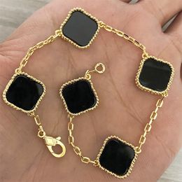 Fashion chain vanclef bracelet designer Jewellery women charm clover necklace earrings unisex luxurious mother of pearl 18K Gold Plated Black White flower bracelets