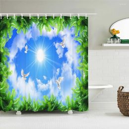 Shower Curtains Sunny Blue Sky Forest Trees Landscape 3D Print Curtain With Hooks Waterproof Fabric Home Bathroom 180x180