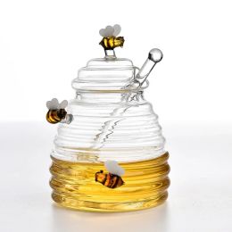 Jars Glass Honey Pot Jar Kitchen Tools Honey Storage Container Dipper Lid Honey Bottle Wedding Party Office Kitchen Home Party