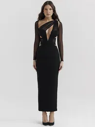 Casual Dresses Mozision Elegant Hollow Out Bodycon Sexy Maxi Dress For Women Fashion Mesh Sheer Long Sleeve Club Party
