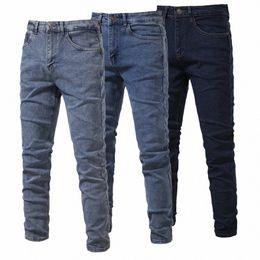 2023 Autumn New Jeans Men's Solid Colour Slim Fit Straight Trousers for Men Quality Cott Busin Casual Wear Denim Jeans Pants M9fQ#