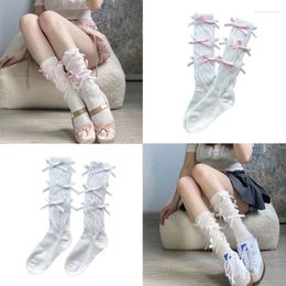 Women Socks Womens Bowknot Knee High Black White Solid Color Calf Sock Stockings