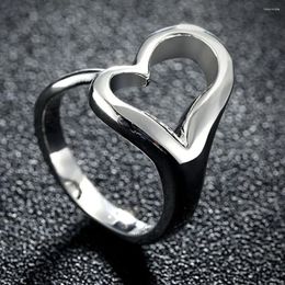 Cluster Rings Fashion 925 Sterling Silver Open Mouth Heart-Shaped Women Ring Adjustable Jewelry Wedding Engagement Party Gift Wholesale