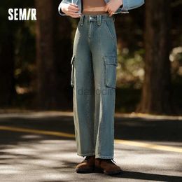 Women's Jeans Semir Jeans Women Distressed Wide-Leg Pants Retro Cool Style 2024 Spring New High Street American Overalls Street Trousers 24328