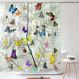 Shower Curtains Waterproof Bathroom Curtain Flowers Birds Polyester Fabric Decor Multi-size Plant Leaf Print Bath Screen