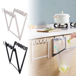 Hooks Foldable Garbage Bag Hanging Rack Kitchen Rubbish Holder Cupboard Over Door Storage Shelf Cabinet Trash