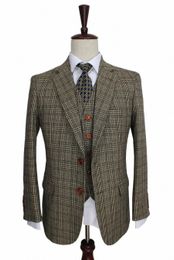 Brown plaid groom tuxedos custom made slim fit Wedding Suits for men Blazers tailor made suits 3 piece T7wa#