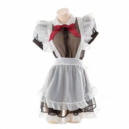 kawaii Maid Dr Women Sexy Transparent Cosplay Costumes Sexy Lingerie High Quality Temptati Dr with Cute Bowknot N4bc#