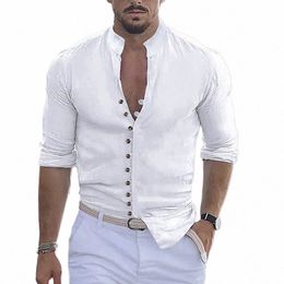 Dihope Männer Vintage Casual Hemden Cott Leinen Lg Sleeve Street Wear Revers Hintern Solide Hemd Für Männer Vacati Bluse Top V6VP #