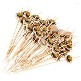 Forks 100 Pcs Hamburger Garnish Bamboo Sticks Disposable Fruit Stick Snack Skewers Party Buffet Picks Bento Tools