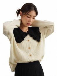 dushu Gentle Style Sweet Lotus Leaf Collar Knitted Sweater Women Winter Age-reducing Beautiful Western-style Top Female Cardigan H5Dy#