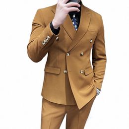 jackets+vest+pants New Style Three-piece Double-Breasted Suits/Male Solid ColorBusin Blazers Man Slim Groom's Wedding Dr 35XY#