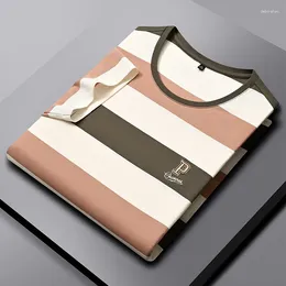 Men's T Shirts High End Brand Striped Fashionable Embroidered Short Sleeved T-shirt For Top Summer Pure Cotton Contrasting Casual