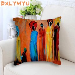 Pillow Dancing Woman Ethnic Cover African Style Case Linen Cotton Colour Cloth For Sofa Throw Pillows 45x45cm