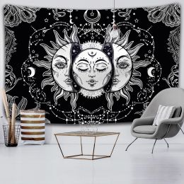 Gravestones White Black Sun Moon Mandala Tapestry Wall Hanging Witchcraft Wall Tapestry Hippie Wall Carpets Dorm Decor Psychedelic Tapestry