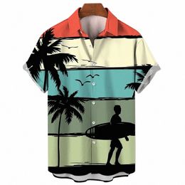 hawaiian Surfing Men Shirt 3D Printed Man/Women Casual Fi Short Sleeves Shirts Lapel Butt Tops Oversized Unisex Clothing 15tj#