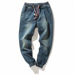 2019 Streetwear Denim Stretch Elastic Waist Jeans Men Blue Cargo Harem Jeans Male Plus Size 5XL Joggers Korean Full Length Pants p2Fl#