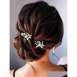 Hair Clips Barrettes 2Pcs Pearl Pins Crystal Rhinestone Hairgrips Flower Bridal Accessories For Bride Women Drop Delivery Jewellery Hair Otbi4