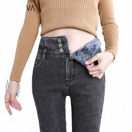 zoenova Thick Veet Women High Waist Skinny Jeans 2023 Winter Warm Fleece Warm Slim Stretch Ladies Casual Denim Pencil Pants 52If#