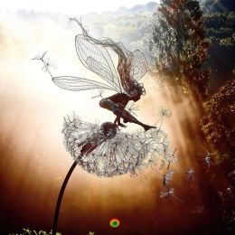 Supports 3D Garden Fairy Decoration Stake Fairy Playing The Dandelion Metal Art Elf Silhouette Ornament for Outdoor Plant Accessories