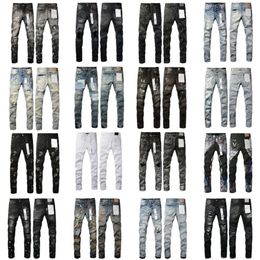 Jeans Purple Mens Designer Fashion Distressed Ripped Bikers Womens Ripped High Street Brand Patch Hole Denim Cargo For Men Black Pants 605