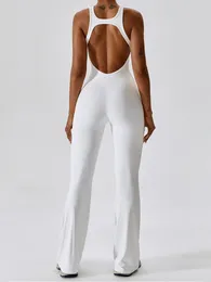 Women's Pants Women Sleeveless Backless Workout Bodysuit U Neck Hollow Out Bodycon Long Rompers Solid Colour Slim Fitted Jumpsuit