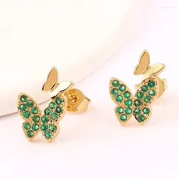 Stud Earrings Green Cubic Zirconia Crystal 18K Gold Plated Butterfly Wing Fashion Jewelry