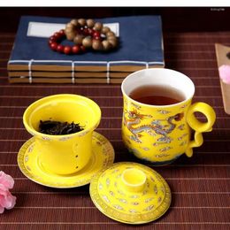 Cups Saucers Hand-painted Ceramic Tea Set Blue And White Porcelain Four-piece With Lid Philtre Cup Jinlong Home Office Drinking