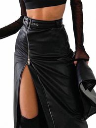 chqcdarlys Women s Faux Leather Skirt PU Bodyc High Waist Zipper Split Midi Skirt Fi Club Party Pencil Skirt i0Gn#