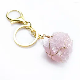 Keychains 1pc Natural Raw Ore Keychain Stone Crystal Quartzs Women Men Handbag Mineral Keyring Jewellery