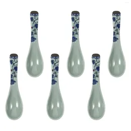 Spoons 6 Pcs Anti Ceramic Blue And White Spoon Silicone For Cooking Wooden Utensils Kitchen Dessert Soup Mixing