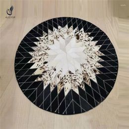 Carpets Luxury Room Decoration Non Slip Cowhide Patchwork Round Floor Carpet Real Cow Leather Rugs For Living