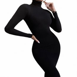 black Turtleneck Romper Lg Sleeve Sexy Bodyc Jumpsuit Hot Outfit Fall Winter Streetwear Party Overalls Veet Yo-ga Onesie d6qg#