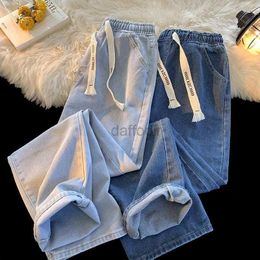 Women's Jeans 2023 New Elastic Waist Jeans for Womens Casual Oversized Loose Straight Drawstring Denim Pants Vintage Wide Leg Trouser S-5XL 24328