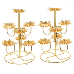 Candle Holders 2 Pcs Decor Decorative Base Lotus Metal Candleholder Vintage Style Stand Tabletop Candlestick