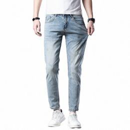 slim Skinny Jeans For Men Stretch Slim Fit 2024 Spring Streetwear Ankle Length Pants Denim Jeans Trousers Sky Blue Cowboys KSTUN P9ig#