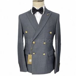2023 New Men Casual Boutique Busin Slim Solid Colour Double Breasted Formal Suit 2 Pcs Set Dr Blazers Jacket Pants Trousers B2TF#