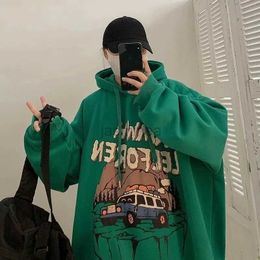 Moletom com capuz masculino moletom para homem gráfico mangá roupas masculinas anime com capuz verde moletom estético harajuku moda estilo coreano solto emo s 24328