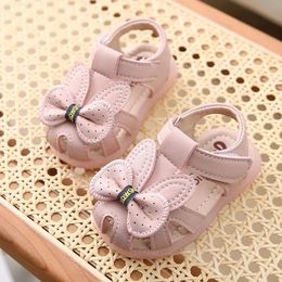 PU Leather Summer Sandals For Kids Cute Bow Soft-soled Toddler Shoes Travel Outdoor Beach Sandals For Girls Princess Footwear 240321