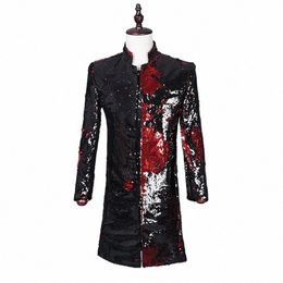 Giacca da uomo di lusso con paillettes lucide 2023 Marca stile cinese Stand collare Tuxedo Blazer Party Show Prom Cantanti Costumi Cappotti z6da #