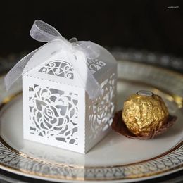 Gift Wrap 50Pcs Laser Hollow Lace Rose Candy Box Sweet Wedding Festival Favour Packaging With Ribbon Birthday Engaged