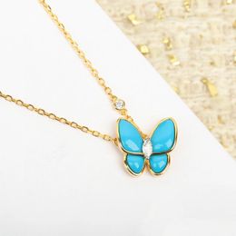 Pendants 2024 Brand Pure 925 Sterling Silver Jewellery For Women Blue Turquoise Diamond Butterfly Wedding Necklace Good Quality