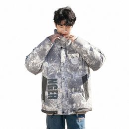 winter Hip Hop Duck Down Coat Men Windbreaker Streetwear Harajuku White Jacket Warm Clothing Letter Printed z6eA#