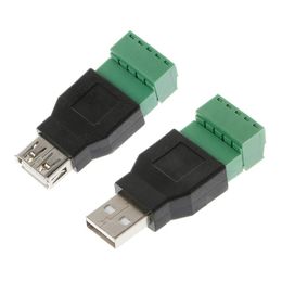 1Pcs USB female to screw connector USB plug with shield connector USB2.0 Female Jack USB female to screw terminal