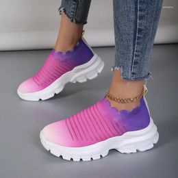 Casual Shoes 2024 High Quality Female Slip-on Women's Vulcanize Summer Women Sneakers Color Matching Knitted Ladies