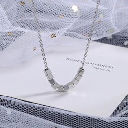 Pendant Necklaces Fashion Silver Color Square Block Beaded Necklace For Women's Choker Chain Charm Jewelry Accessories