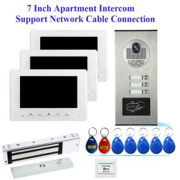 Curtains 2~3 Apartments 7" Multi Apartment Video Door Phone System Video Intercom Doorbell System Ir Camera with Lock