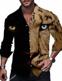 brand Men's Shirt Lapel Shirt 3D 3D Printed Animal Black Gold Leopard Fierce Fi Trend 2023 Summer New Large Size Tops P8Fq#