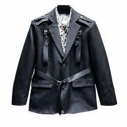 pfhq Men's New Niche Design Blazers Darkwear Strap Korean Versi Handsome Motorcycle Suit Jackets Autumn Heavy Industry 21Z4180 j2wB#